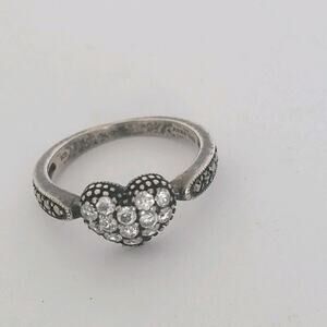 Anna Sui SV925 Heart Ring Zirconia & Marcasite Sterling Silver Size 7 55mm